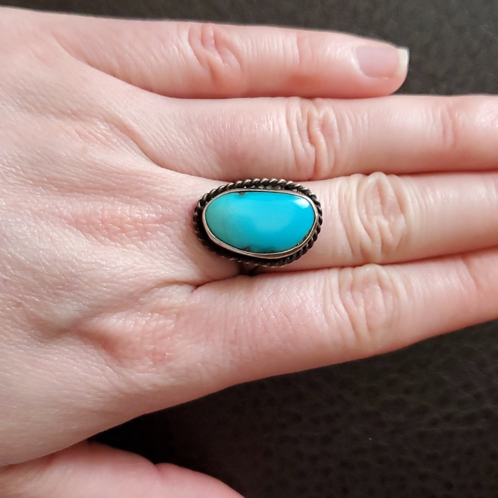 VTG sterling & turquoise ring- size 7.5/8 - Picture 8 of 10